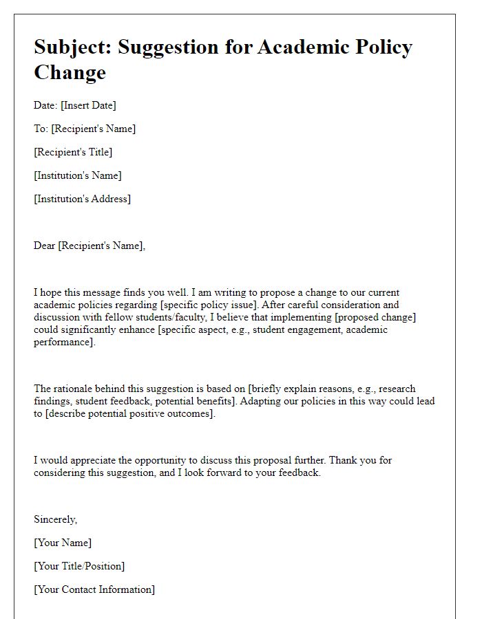 Letter template of academic policy change suggestion