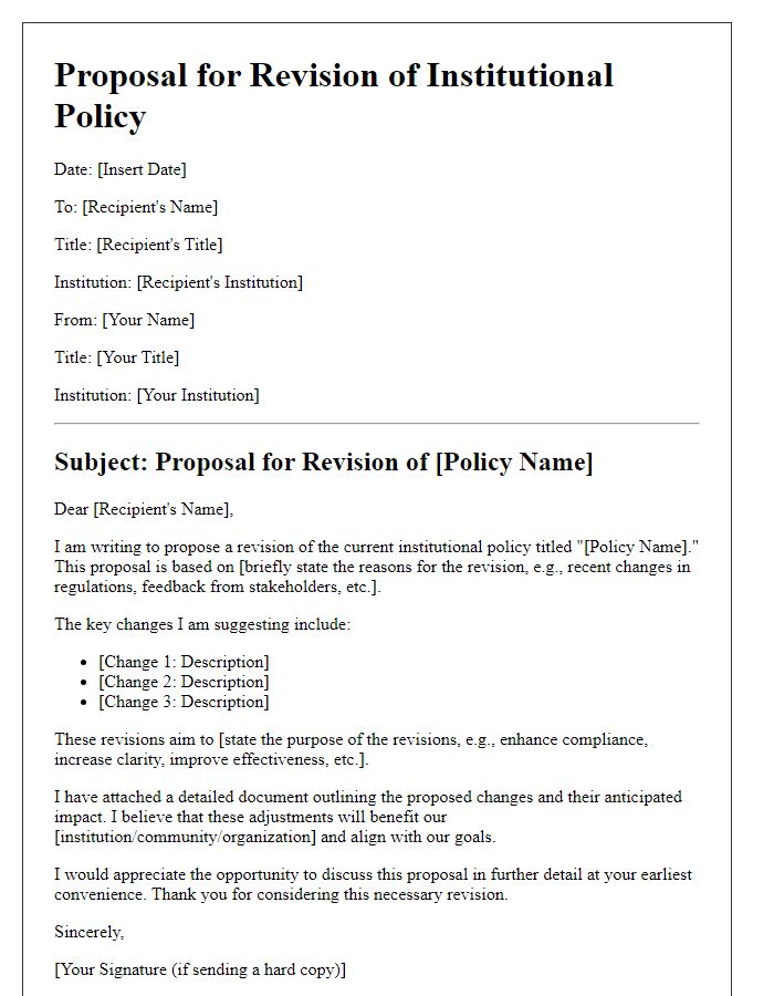 Letter template of institutional policy revision proposal