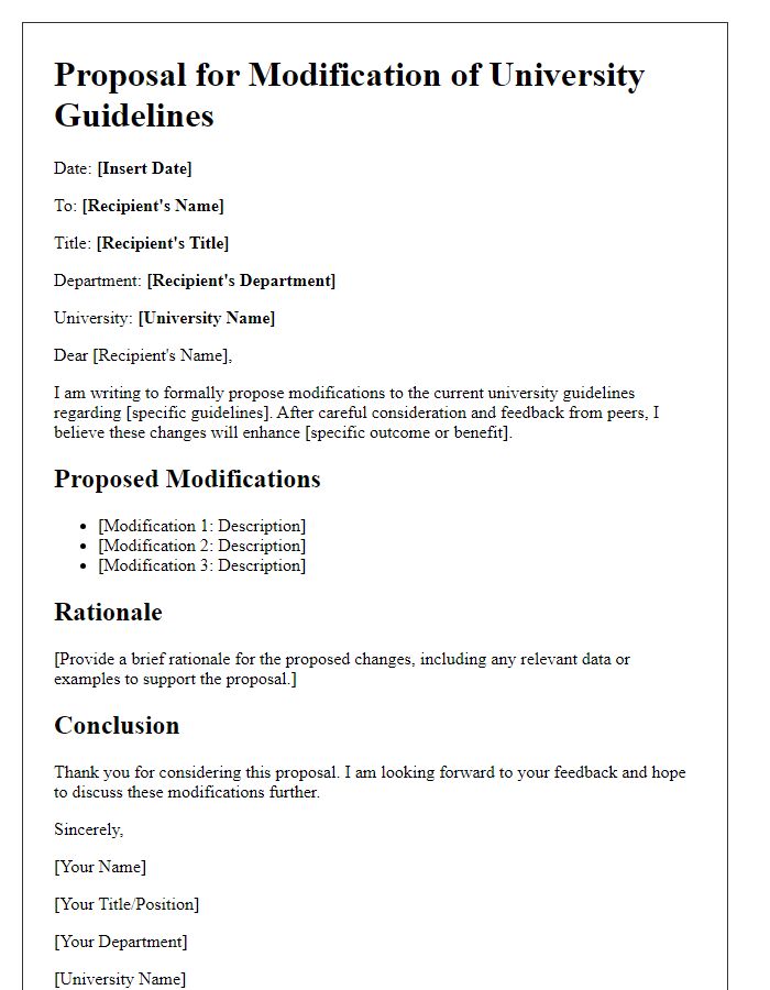 Letter template of university guidelines modification proposal