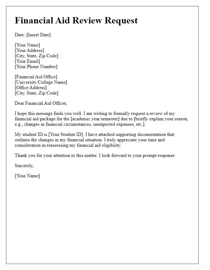 Letter template of student financial aid review request