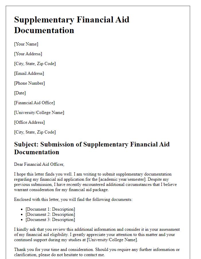 Letter template of supplementary financial aid documentation