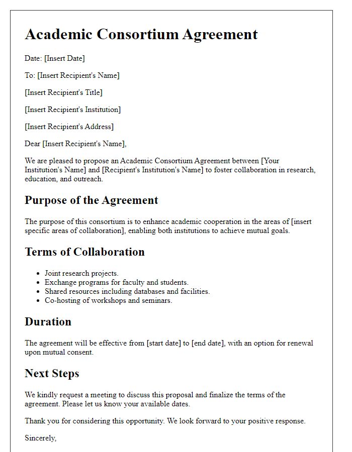 Letter template of academic consortium agreement