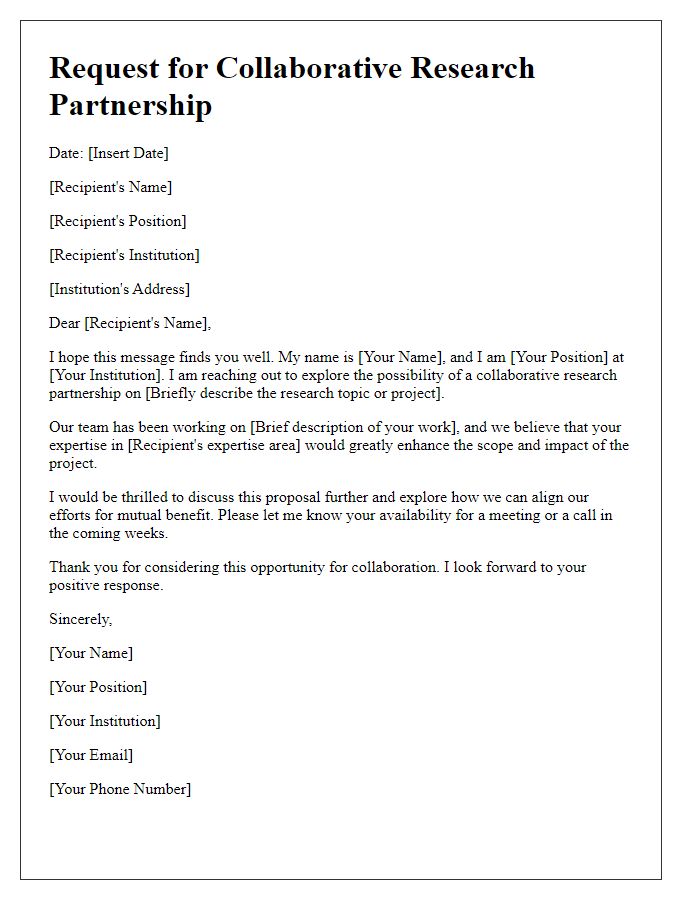 Letter template of collaborative research partnership request