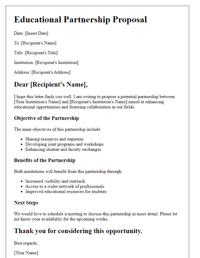 Letter template of educational partnership outline