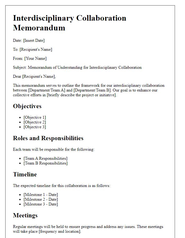 Letter template of interdisciplinary collaboration memorandum