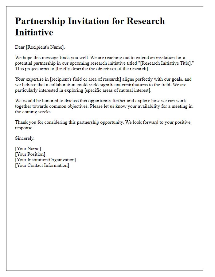 Letter template of research initiative partnership invitation