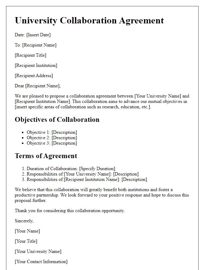 Letter template of university collaboration agreement