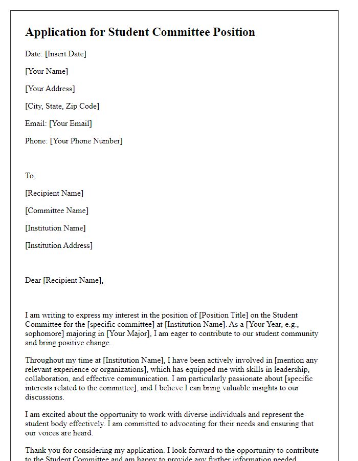 Letter template of application for student committee position