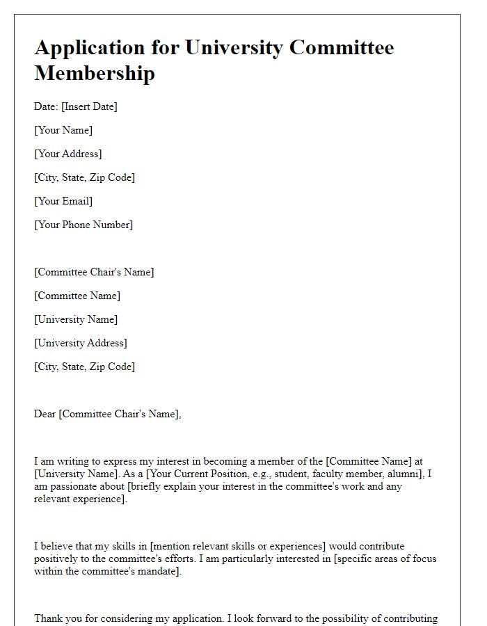 Letter template of application for university committee membership