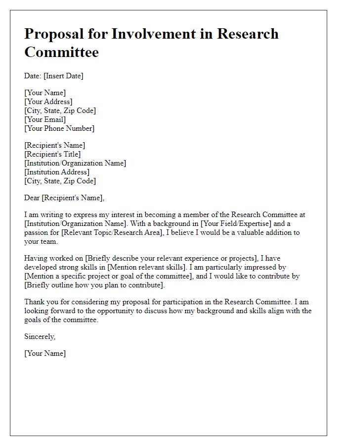 Letter template of proposal for involvement in research committee