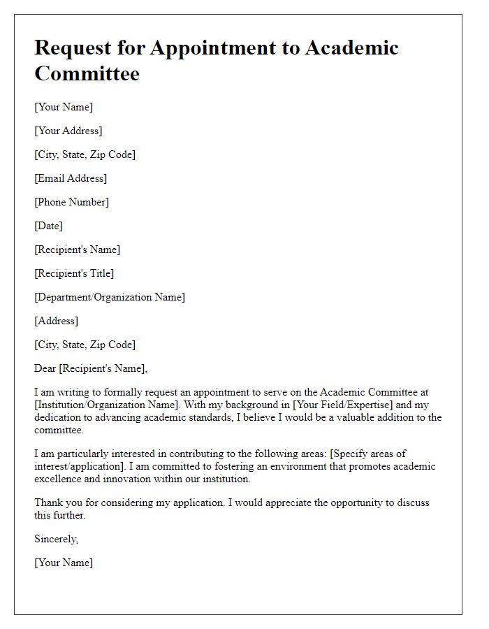 Letter template of request for appointment to academic committee