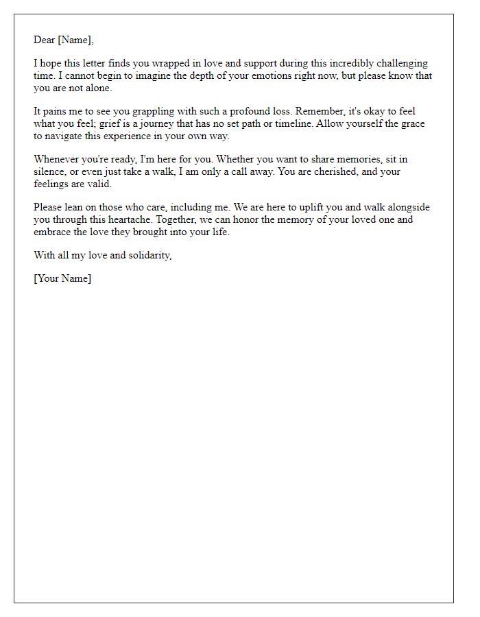 Letter template of love and solidarity for a young adult experiencing loss