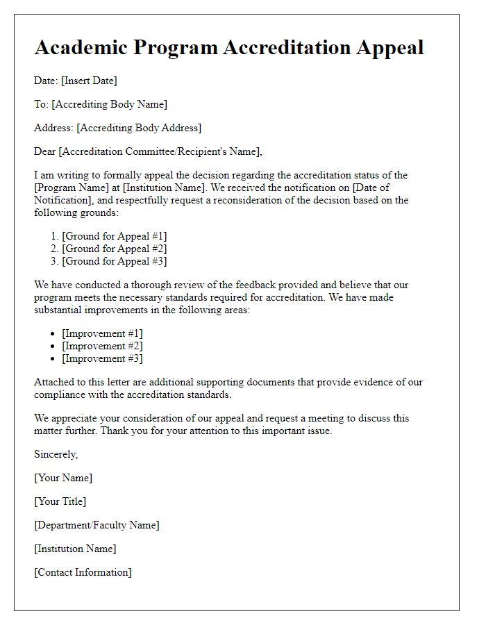 Letter template of academic program accreditation appeal submission