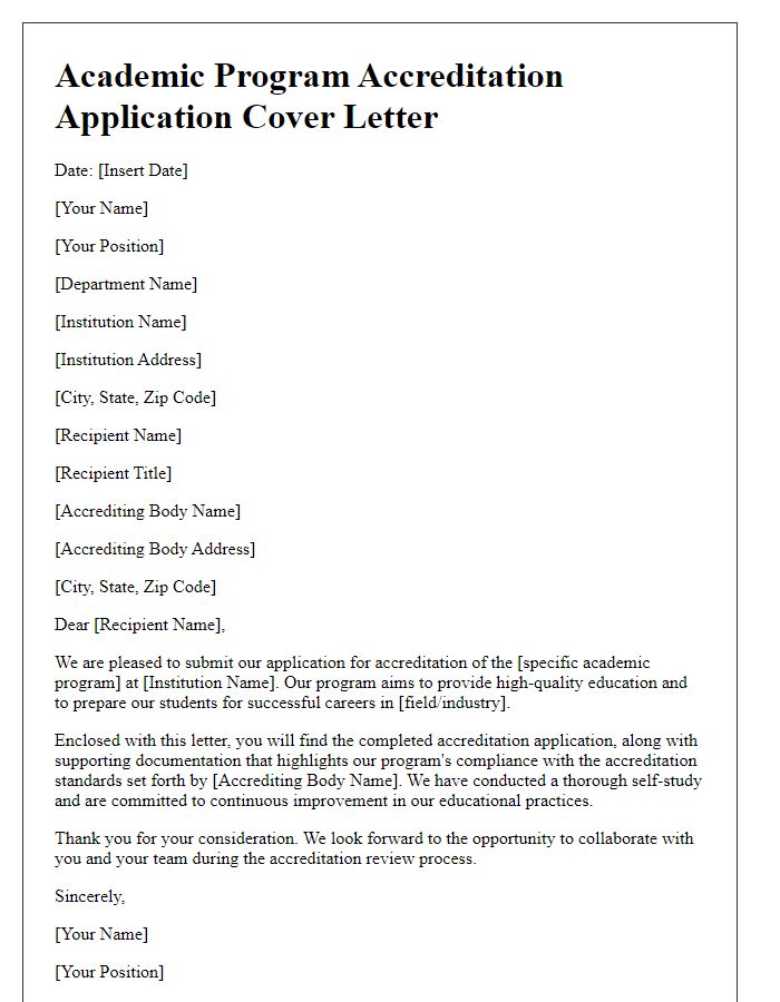 Letter template of academic program accreditation application cover