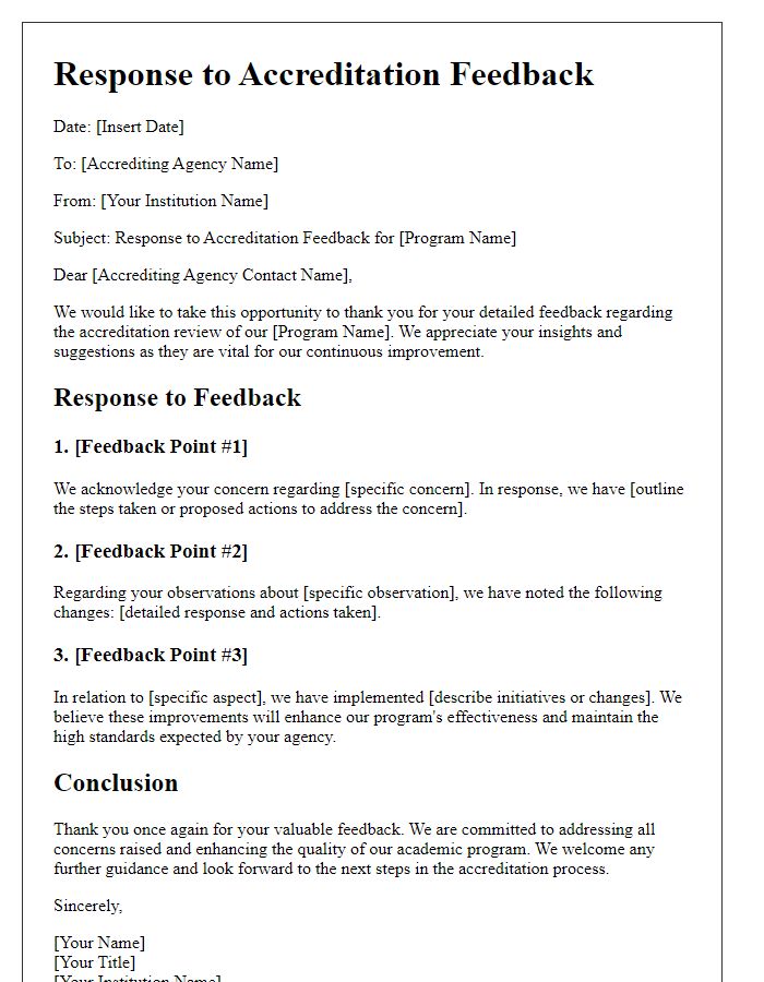 Letter template of academic program accreditation feedback response