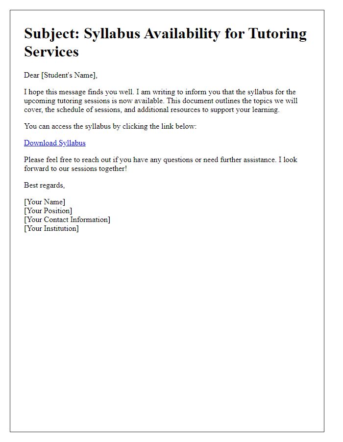 Letter template of syllabus availability for tutoring services