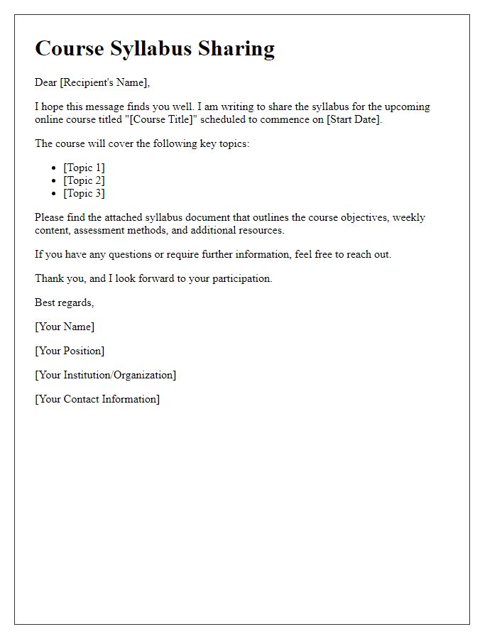 Letter template of syllabus sharing for online course platforms