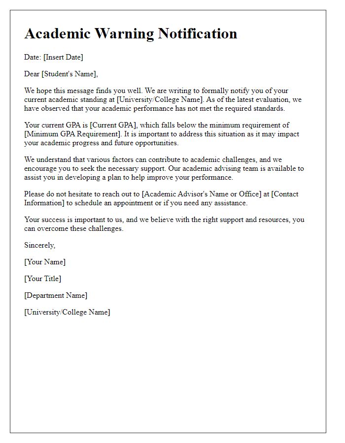 Letter template of Academic Warning Notification for Students in Distress