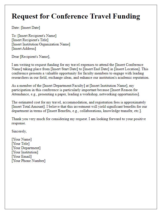 Letter template of request for conference travel funding for faculty participation.