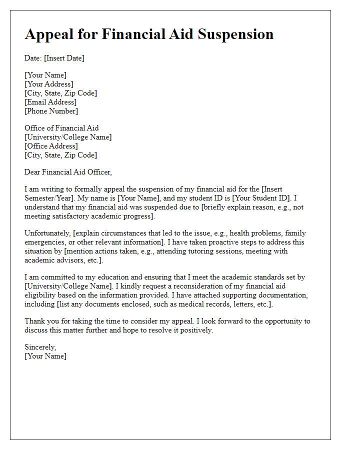 Letter template of student appeal against financial aid suspension.