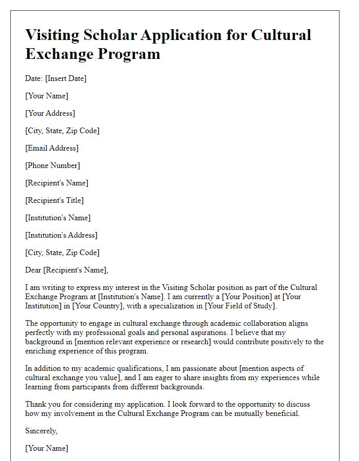 Letter template of visiting scholar application for cultural exchange program