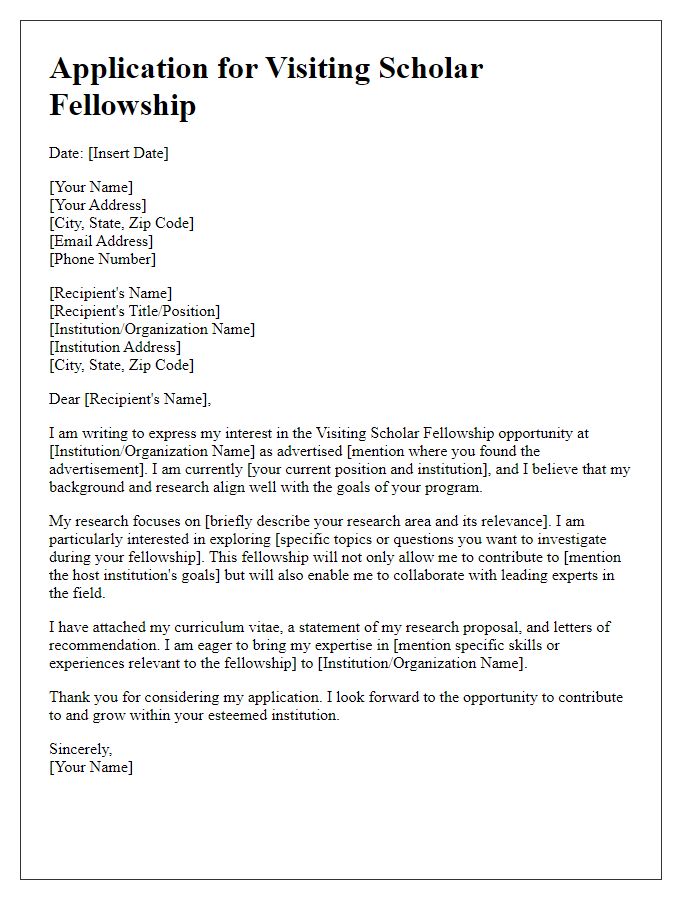 Letter template of visiting scholar application for fellowship opportunity