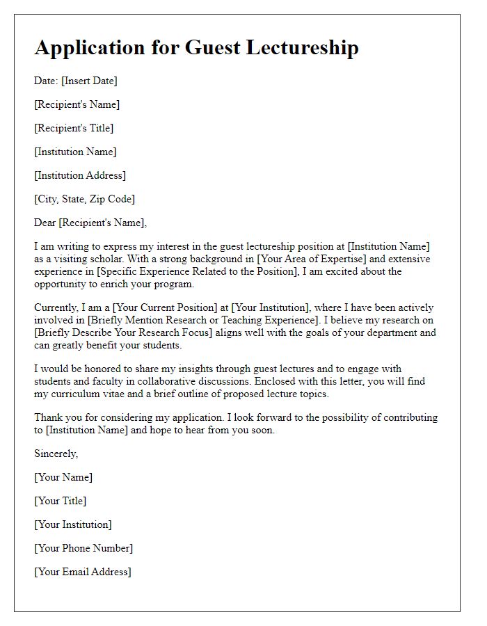 Letter template of visiting scholar application for guest lectureship