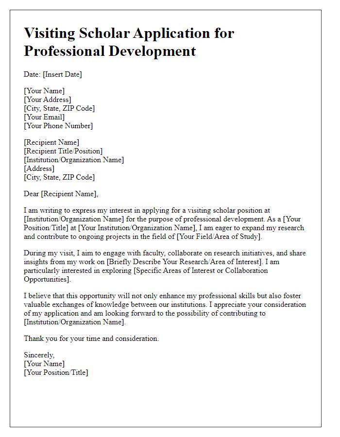 Letter template of visiting scholar application for professional development