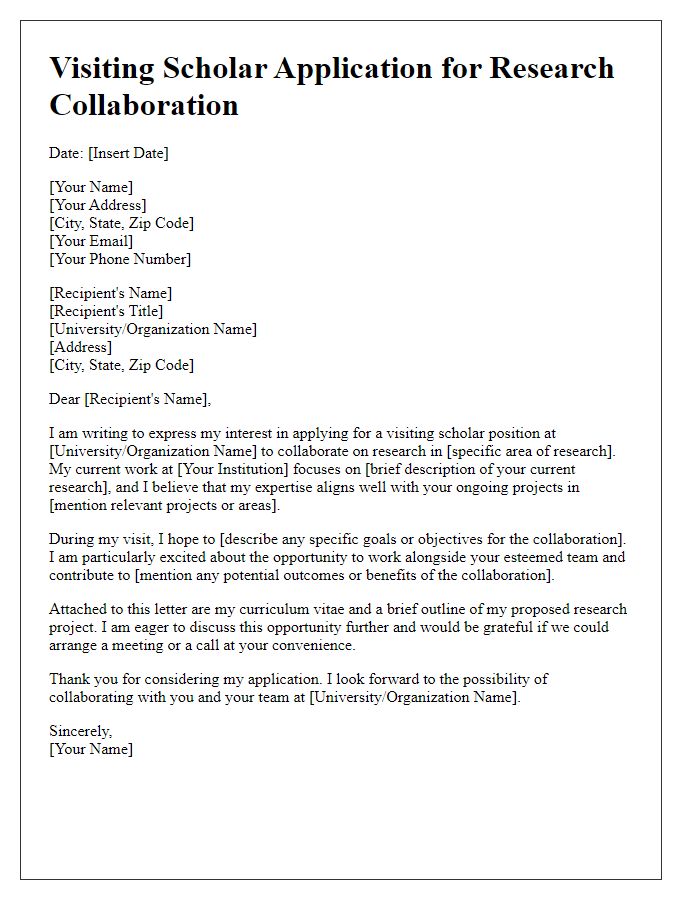 Letter template of visiting scholar application for research collaboration