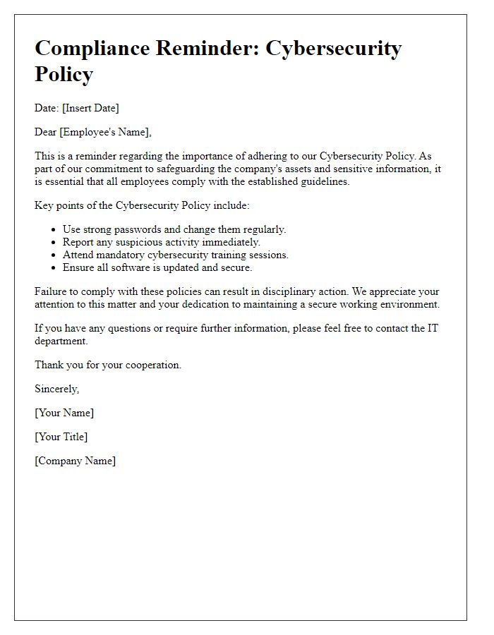 Letter template of cybersecurity policy compliance reminder