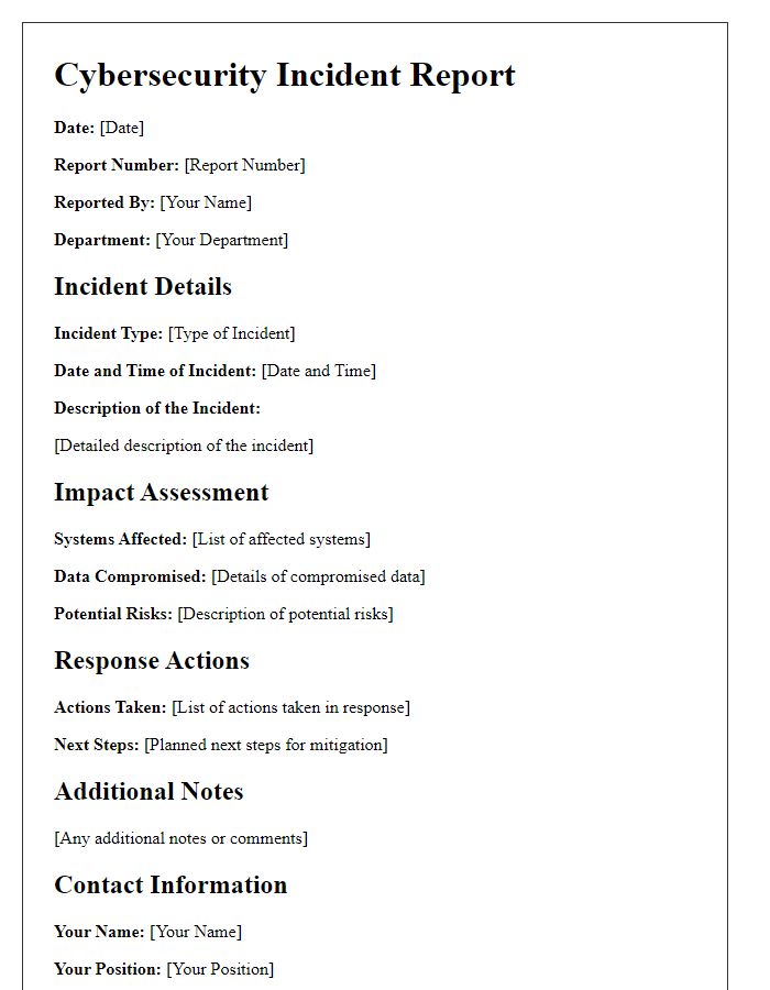 Letter template of cybersecurity policy incident report