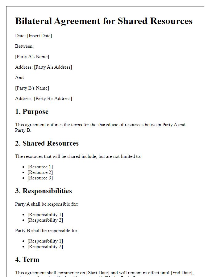 Letter template of bilateral agreement for shared resources