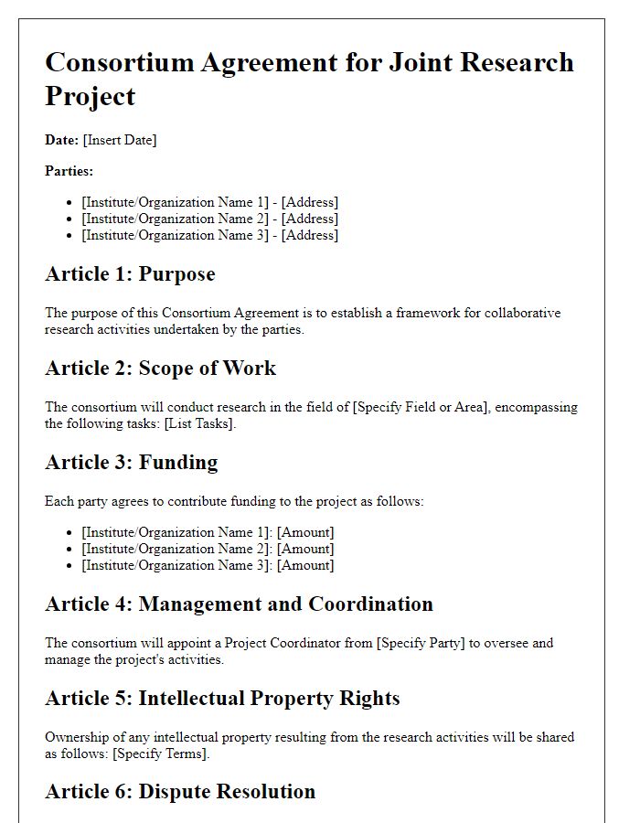 Letter template of consortium agreement for joint research projects