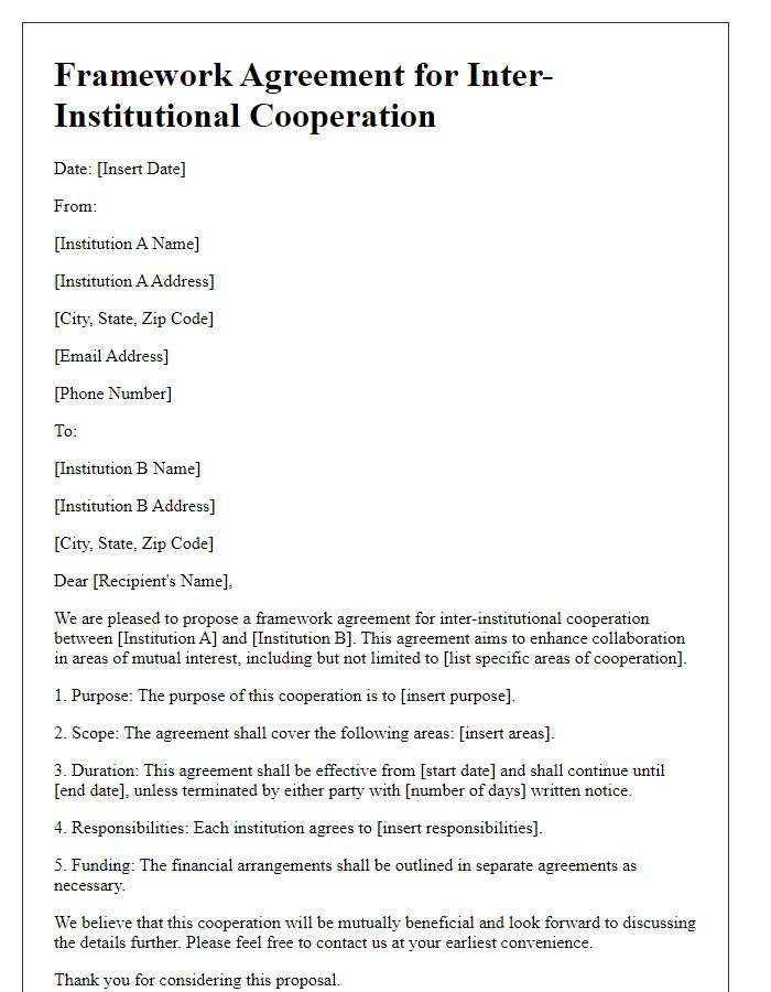 Letter template of framework agreement for inter-institutional cooperation