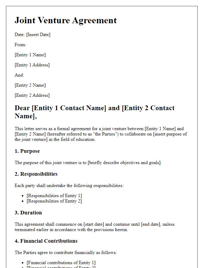 Letter template of joint venture agreement for educational entities