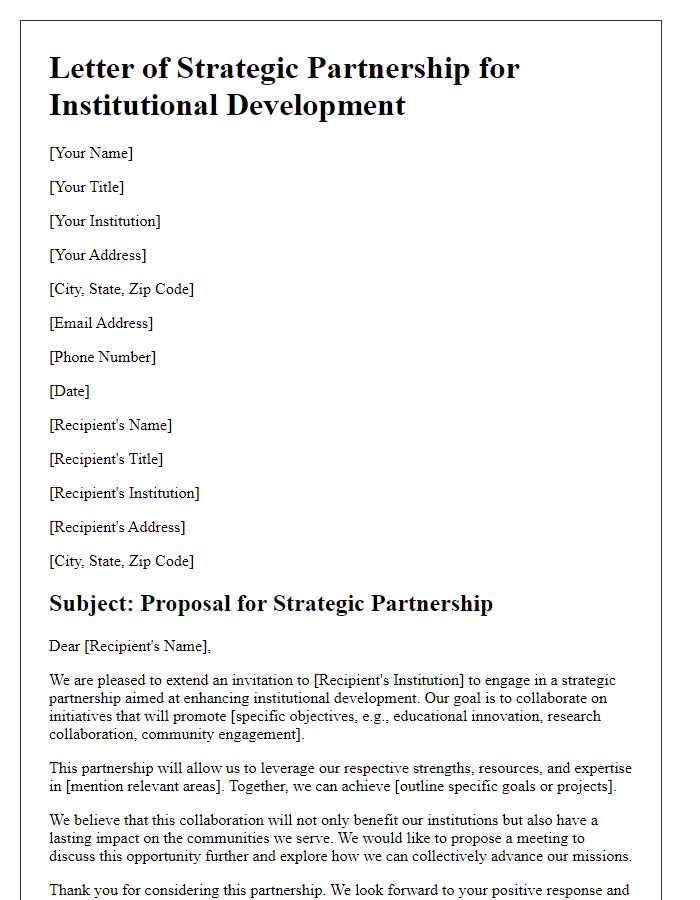 Letter template of strategic partnership for institutional development