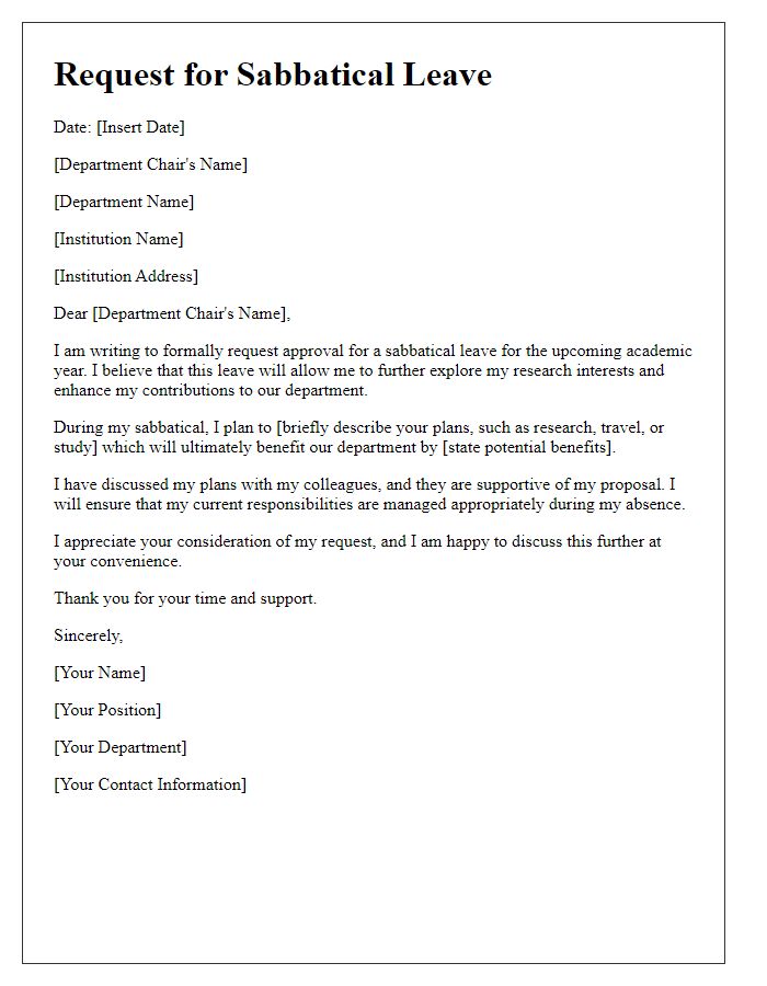 Letter template of sabbatical request for department chair approval