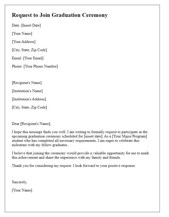 Letter template of request to join graduation ceremony