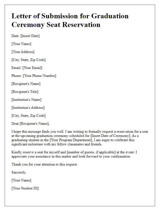 Letter template of submission for graduation ceremony seat reservation