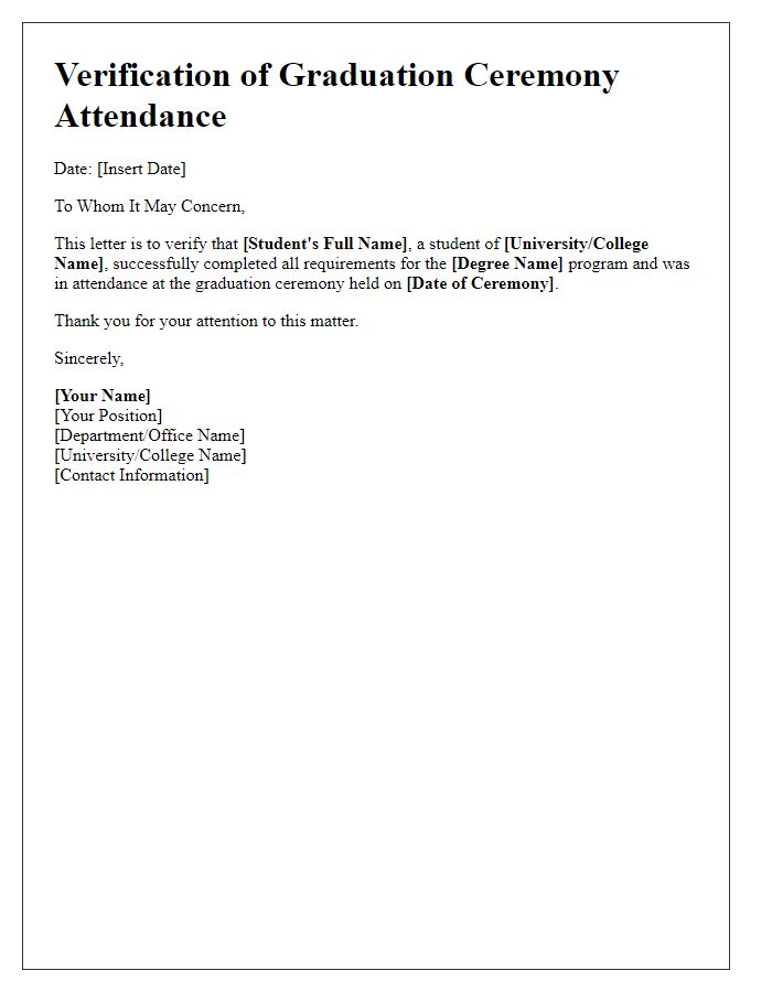 Letter template of verification for graduation ceremony attendance