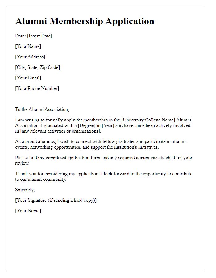 Letter template of alumni membership application