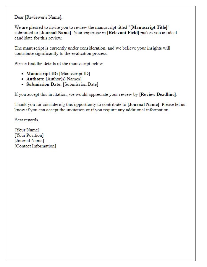 Letter template of academic peer review invitation for a research journal.