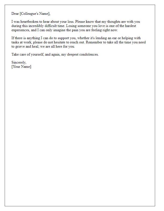 Letter template of offering comfort to a grieving colleague