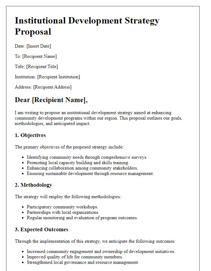 Letter template of institutional development strategy proposal for community development programs.