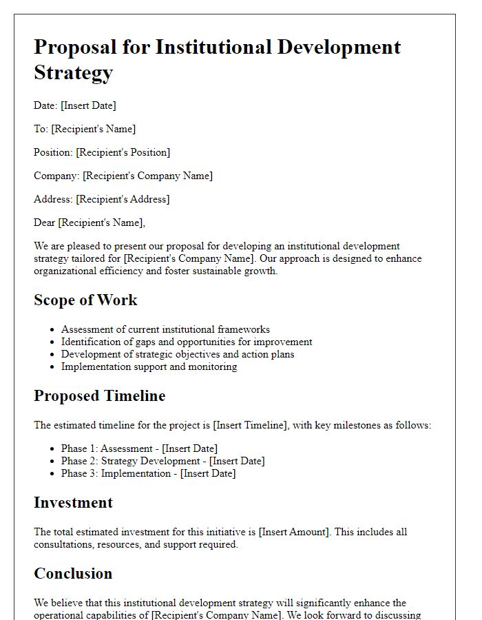 Letter template of institutional development strategy proposal for corporate entities.