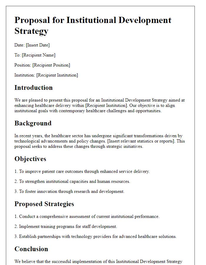 Letter template of institutional development strategy proposal for healthcare institutions.