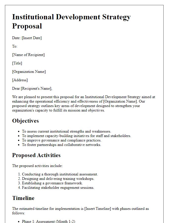 Letter template of institutional development strategy proposal for international organizations.