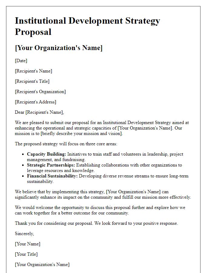 Letter template of institutional development strategy proposal for non-profit organizations.