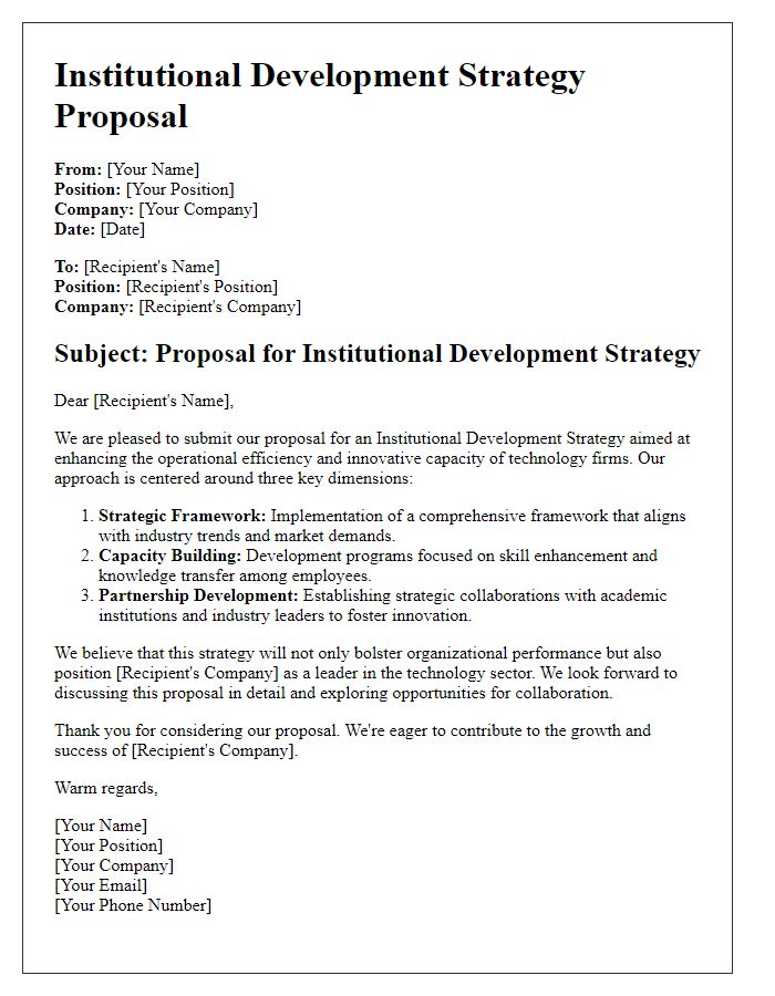 Letter template of institutional development strategy proposal for technology firms.