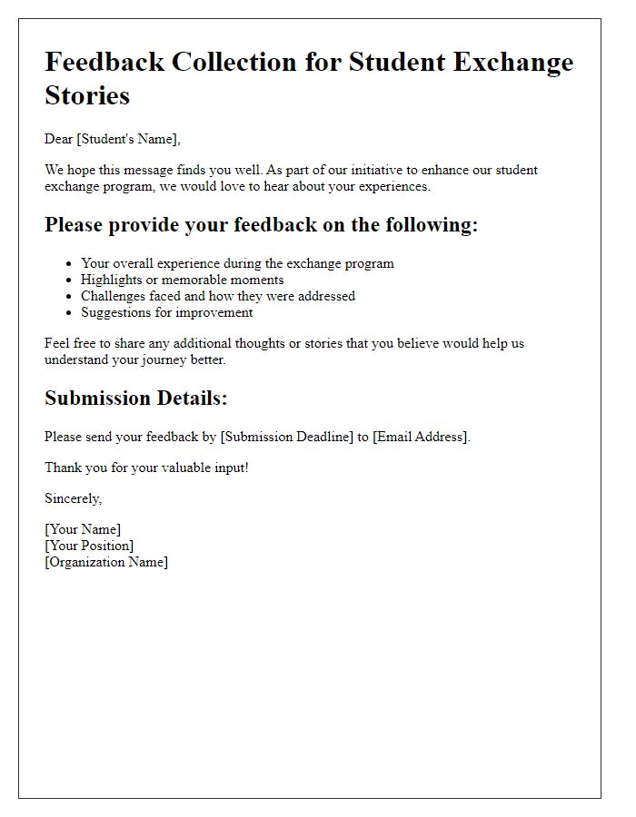 Letter template of feedback collection for student exchange stories